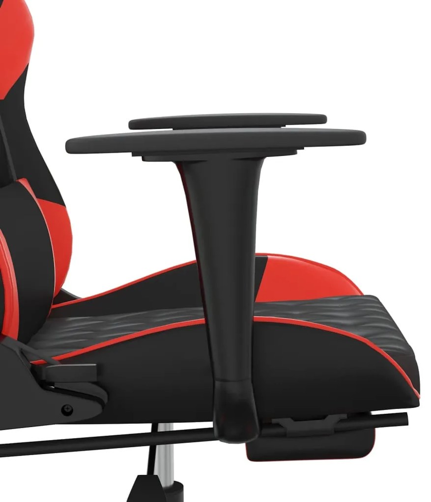 Cadeira gaming c/ apoio pés couro artificial preto e vermelho