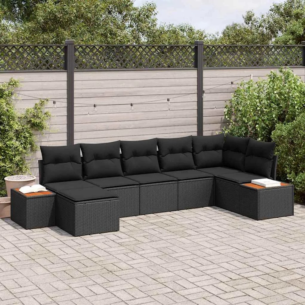 vidaXL Conjunto de Sofá de Jardim 7 pcs Preto Rattan de Polipropileno