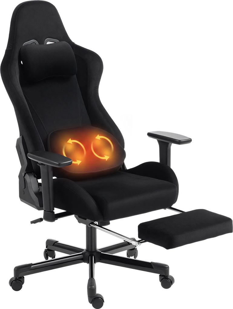 Cadeira Gaming, 73 x 70,5 x 137,5 cm, Massagem com Calor, Preta