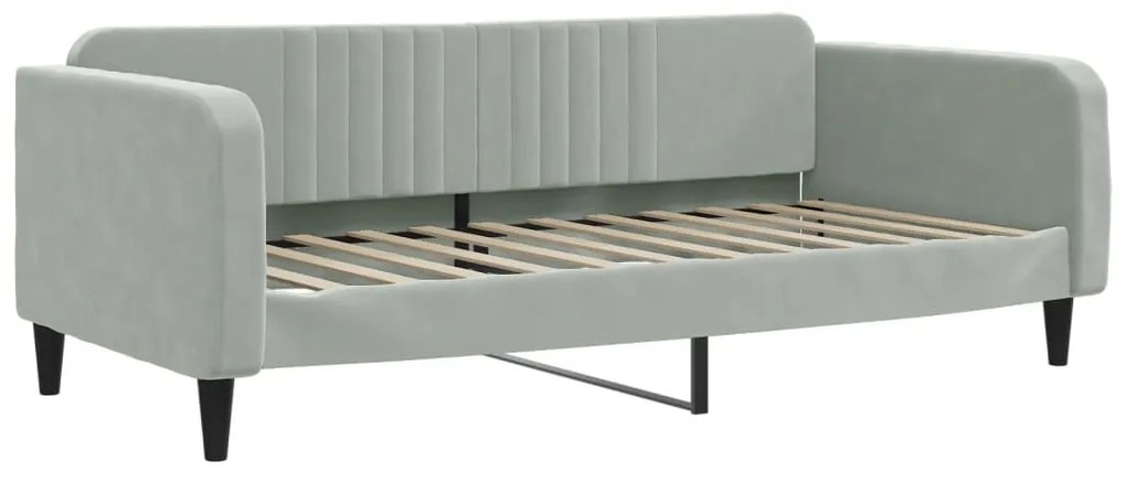 Sofá-cama com colchão 90x200 cm veludo cinzento-claro