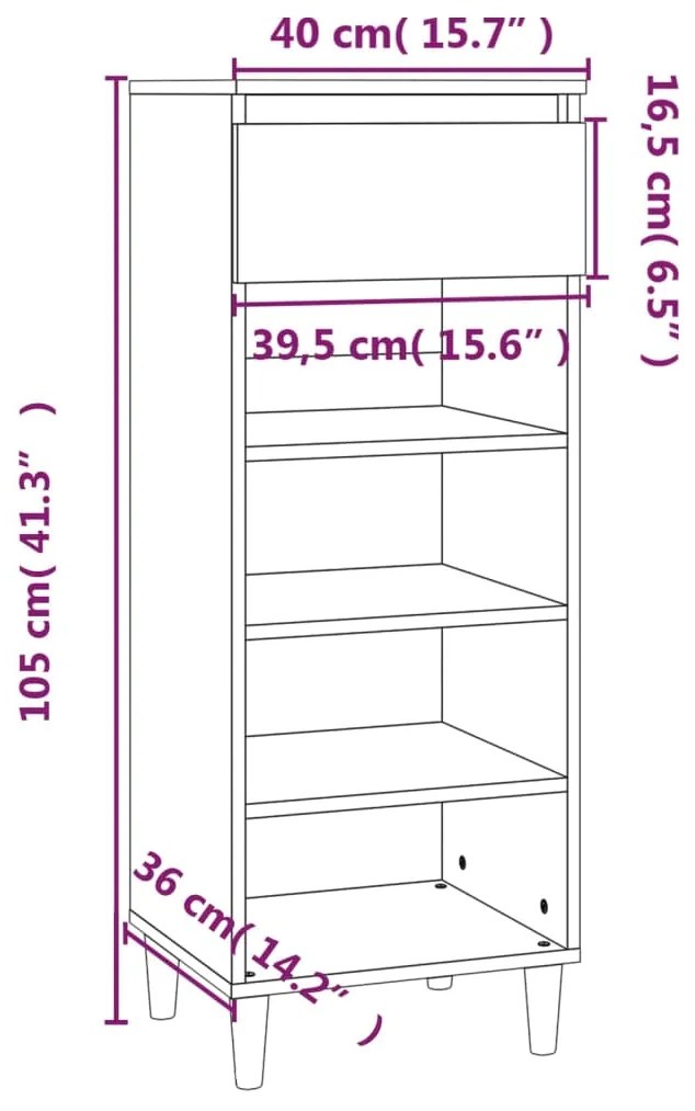 Sapateira Júlia - Com 1 Gaveta e 4 Prateleiras - Cor Castanho - 40x36x