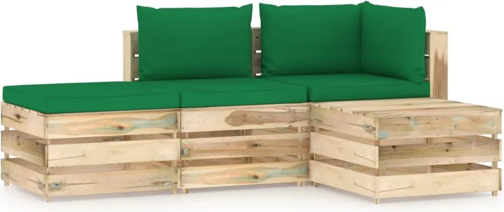 vidaXL 4 pcs conj. lounge jardim c/ almofadões madeira impreg. verde
