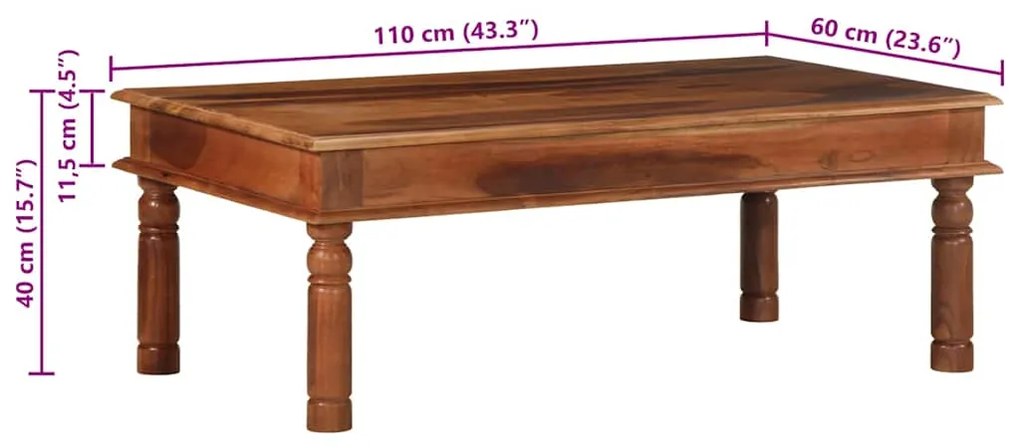 Mesa de centro 110x60x40 cm madeira maciça de acácia