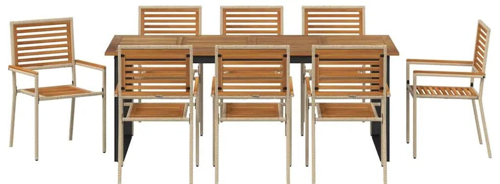 Conjunto de Jantar para Jardim 9 pcs Bege 200 x 90 x 75 cm