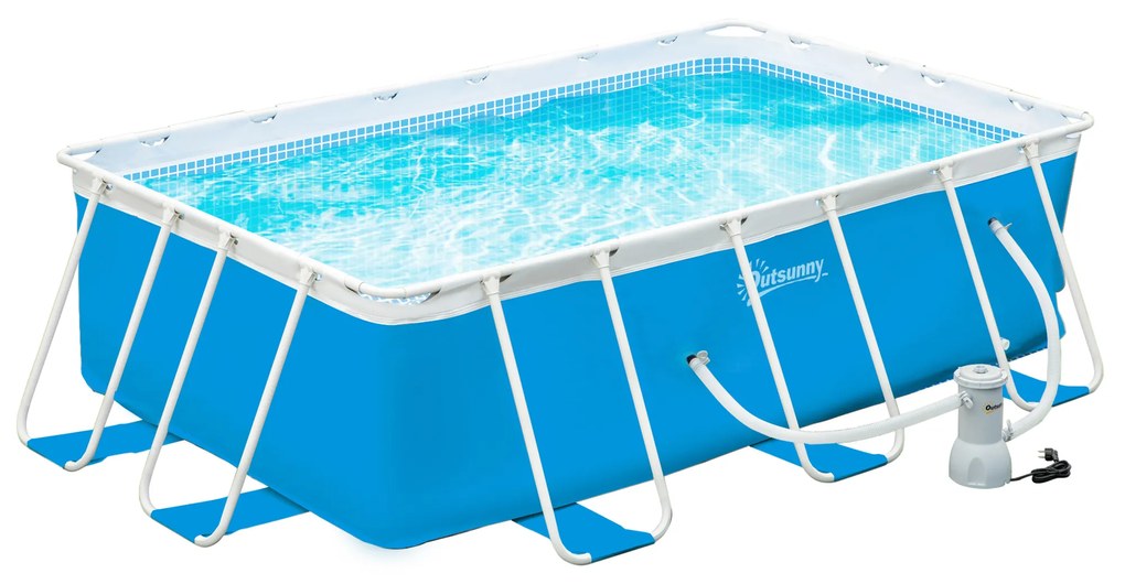 Piscina Desmontável Tubular 340x215x80cm Piscina Retangular de Exterior com Purificador 4.000L/H Mangueiras de Comprimento 100cm e Estrutura de Aço Az