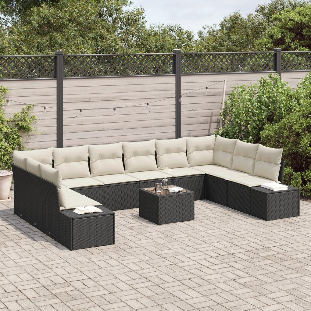 Conjunto de Sofá de Jardim de 10 peças com Almofadas em Vime PE Marrom
