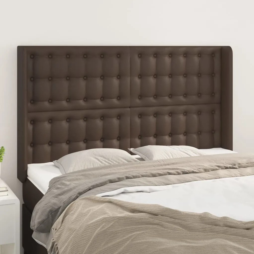 vidaXL Cabeceira cama c/ abas couro artif. 147x16x118/128 cm castanho