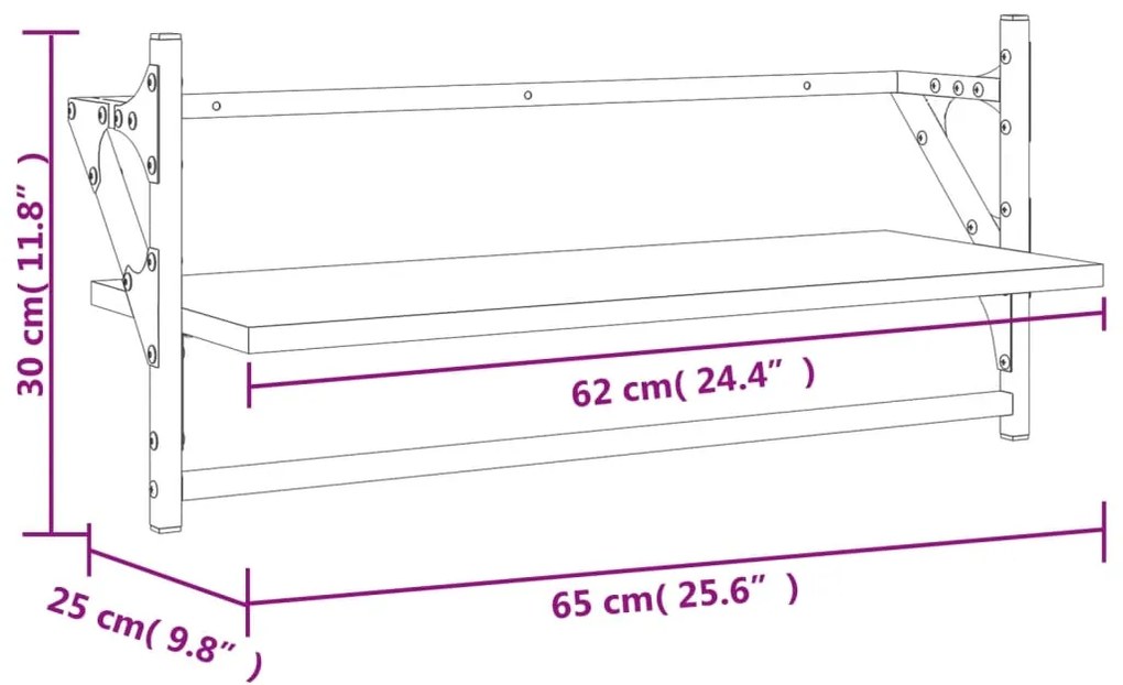 Prateleiras de parede com barras 2 pcs 65x25x30 cm preto