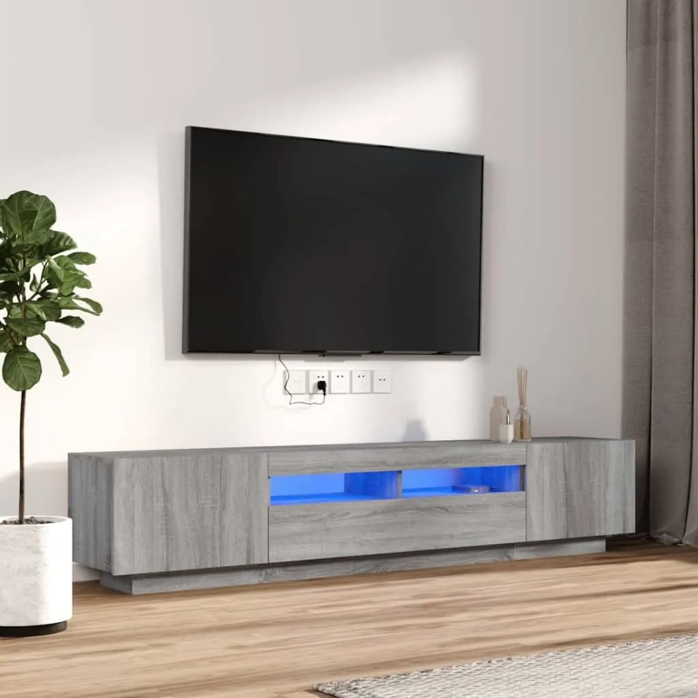 3120171 vidaXL Conjunto móveis de TV 2 pcs c/ LEDs madeira cinzento-claro
