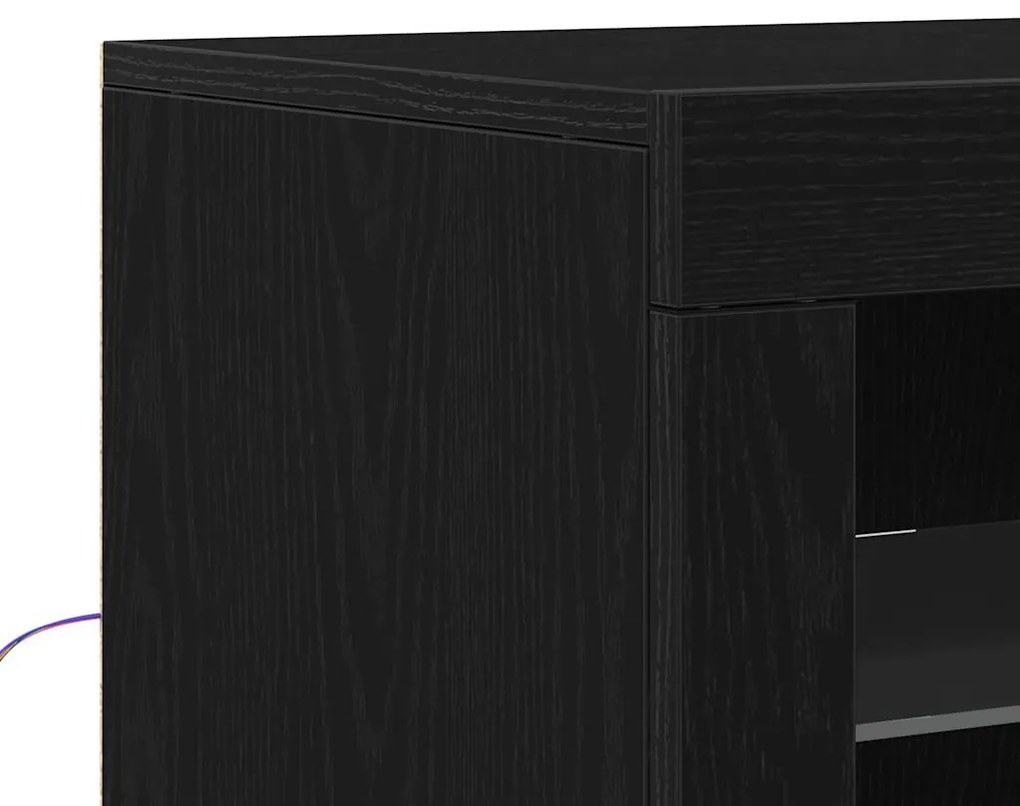Armários Laterais com Luzes LED 2 pcs Carvalho Preto 41x37x67 cm