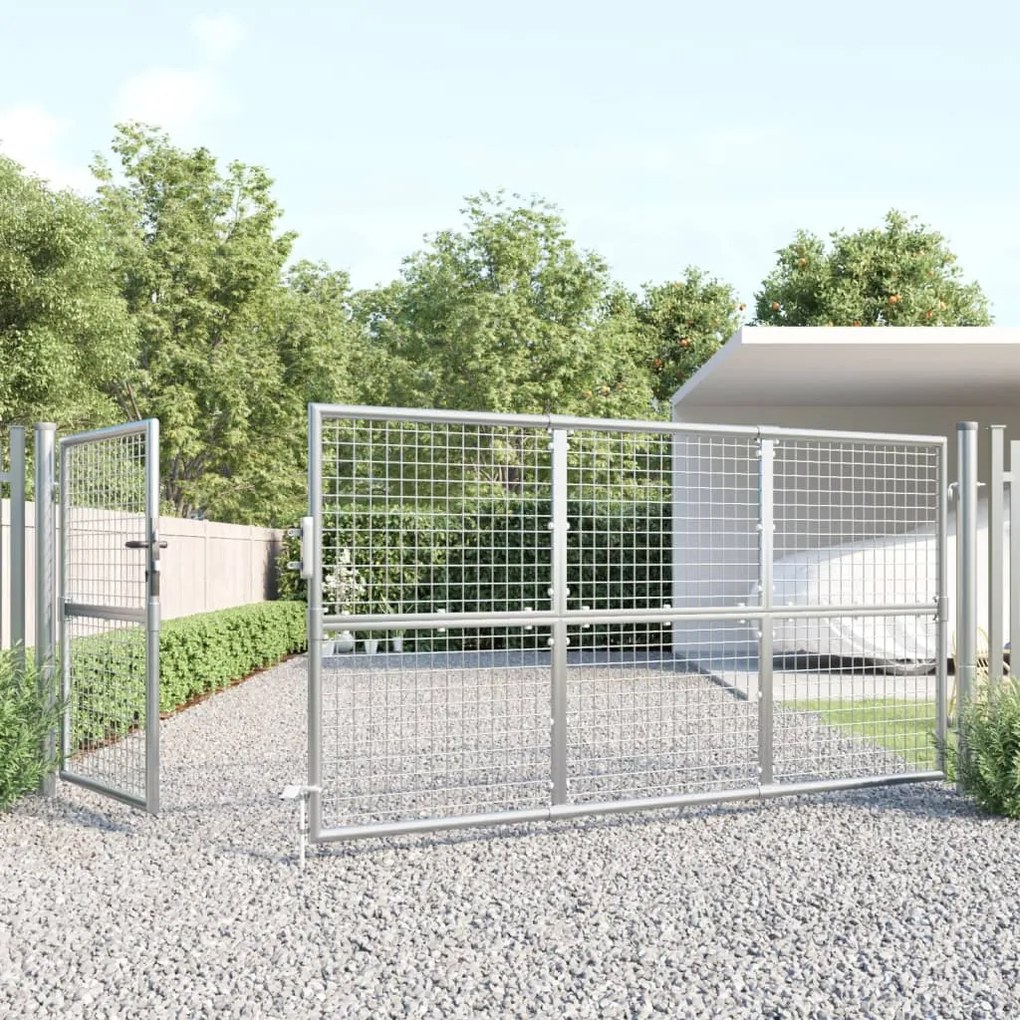Portão de rede para jardim 350x175 cm aço galvanizado prateado