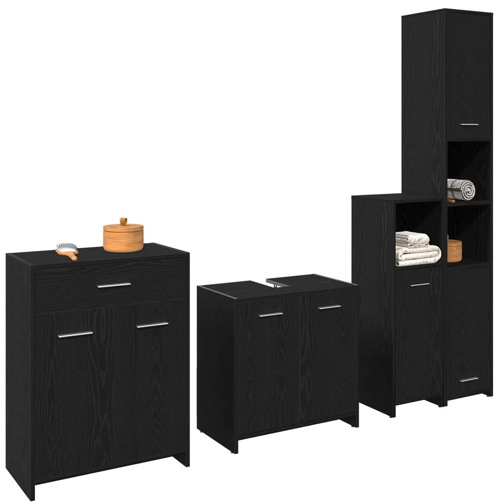 Conjunto de Móveis de Casa de Banho vidaXL 4 Peças Carvalho Preto Made