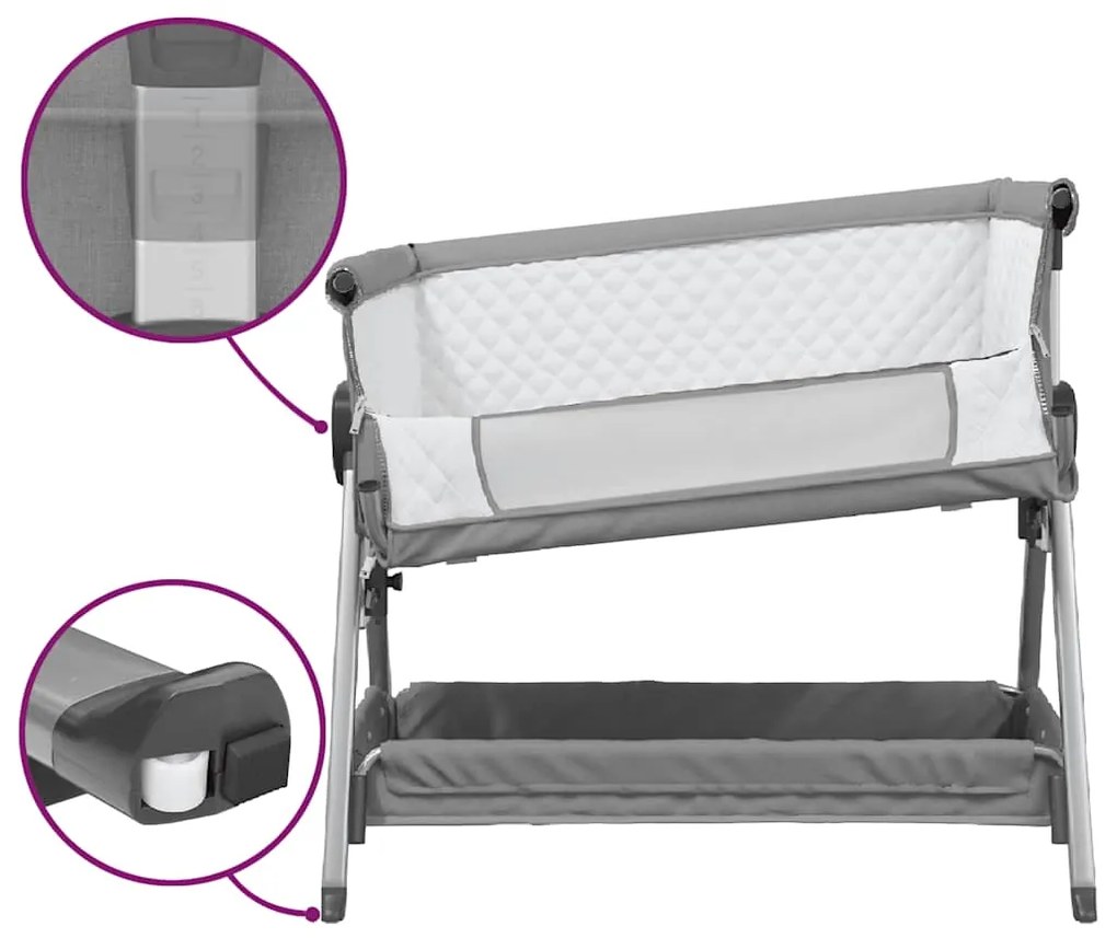Cama de bebé com colchão tecido de linho cinzento-claro