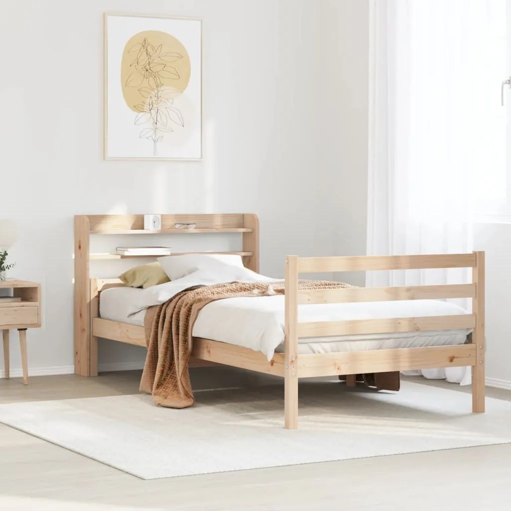 vidaXL Estrutura de cama com cabeceira 100x200cm pinho maciço