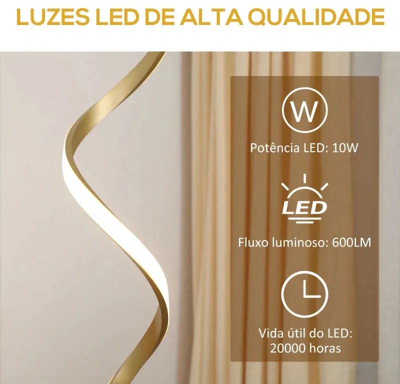 Candeeiro de Pé Wave Dourado - Design Moderno