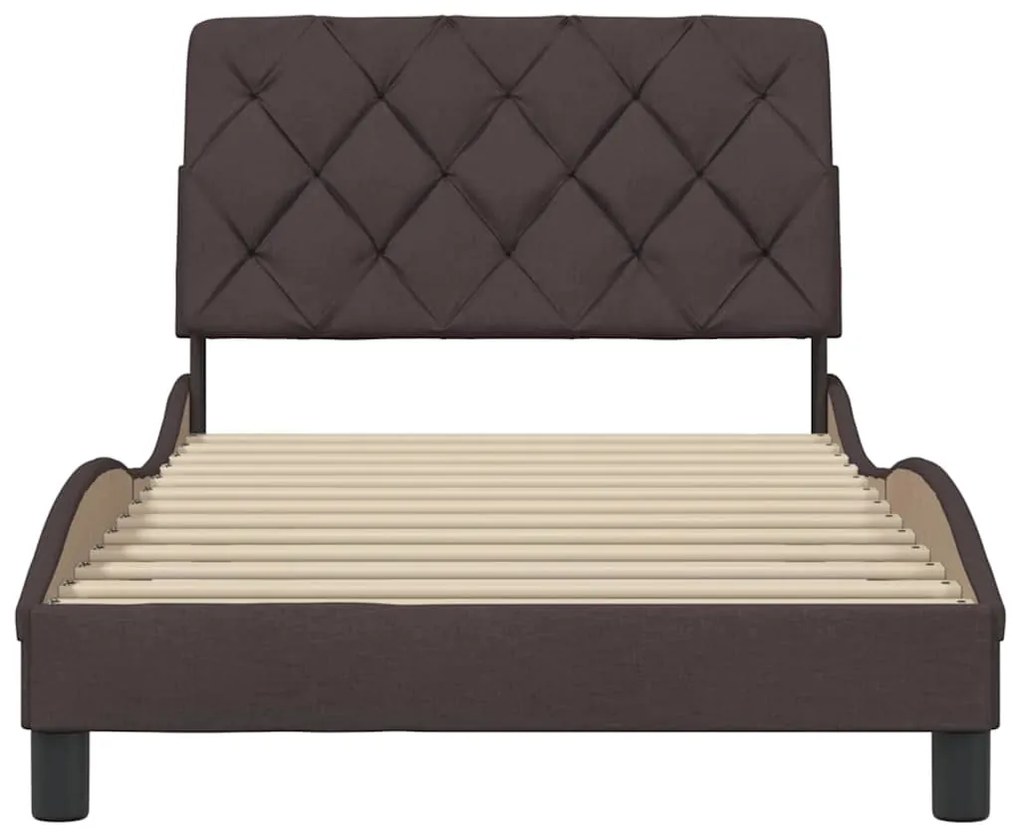 Estrutura de cama sem colchão 100x200 cm tecido castanho-escuro