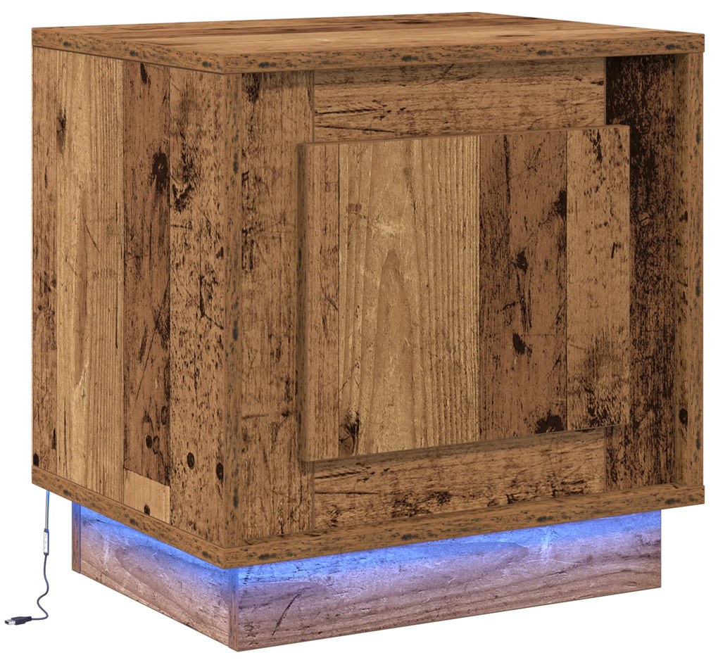 Cômodas de cabeceira com luzes LED 2 pcs Madeira velha 44x34,5x45 cm