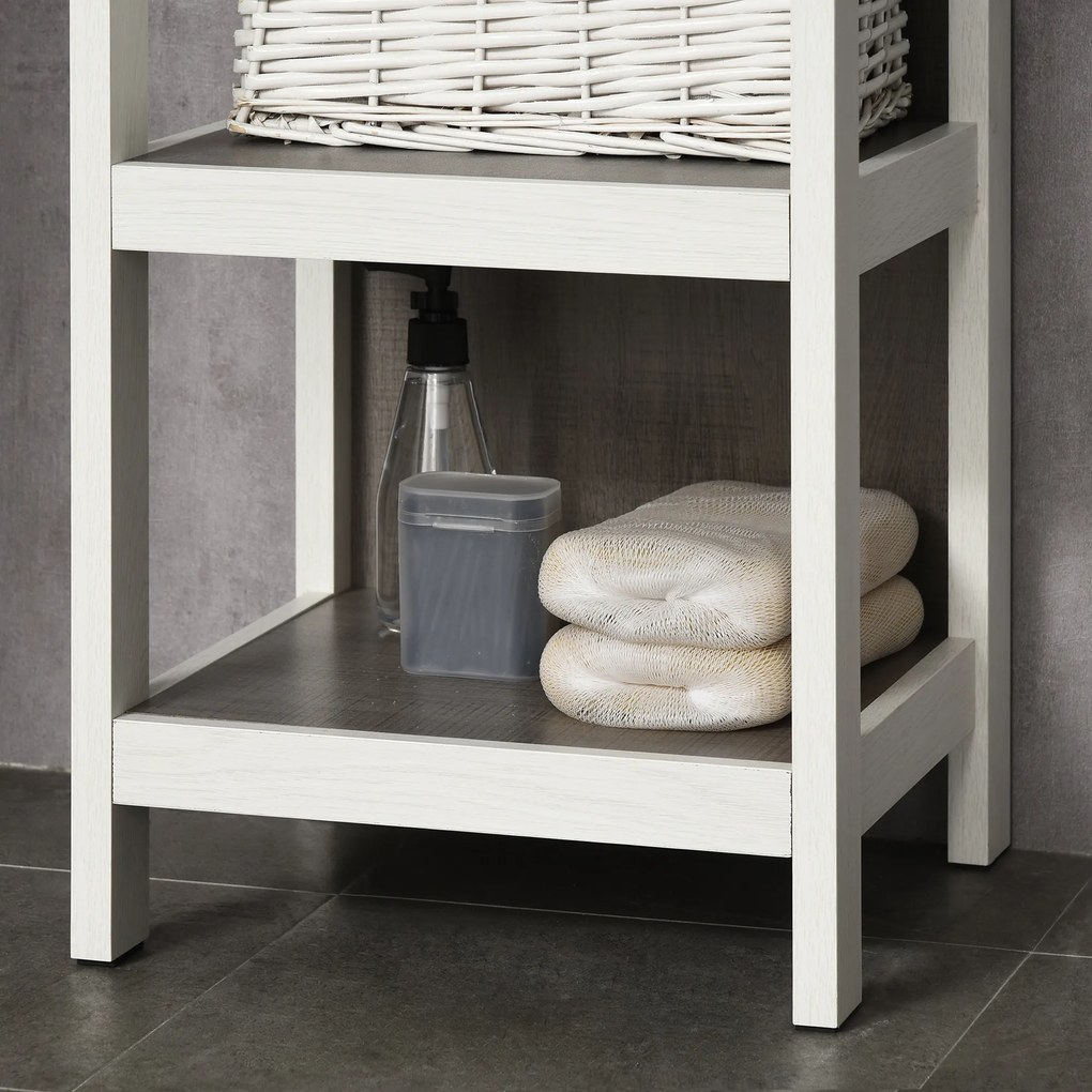 kleankin Estante para Casa de Banho de 3 Níveis Estante de Armazenamento de Casa de Banho Multiuso para Cozinha Sala de Estar Dormitório Anti-Tombo 32x30x82cm Branco e Cinza