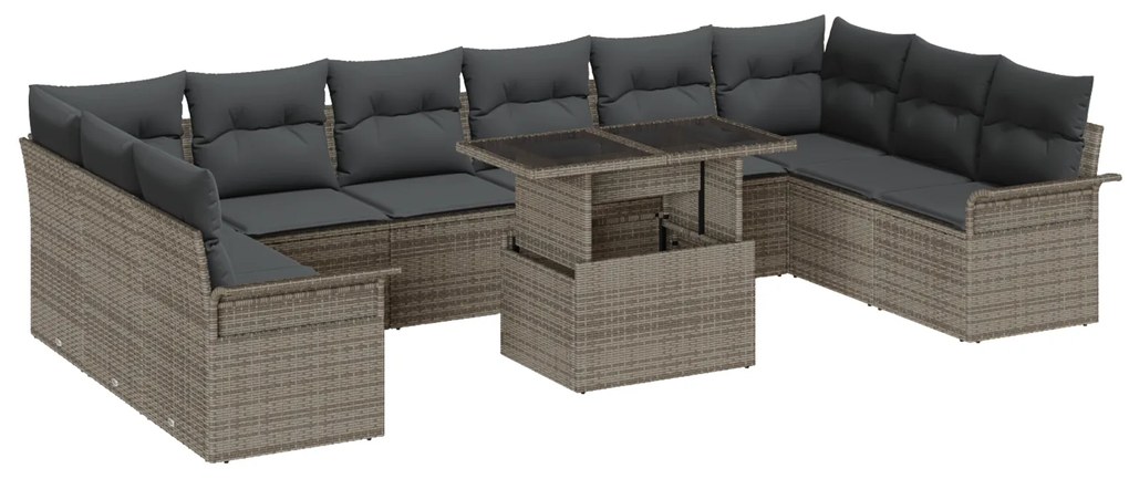 Conjunto de Sofá de Jardim de 11 Peças com Almofadas Cinza Rattan Poly