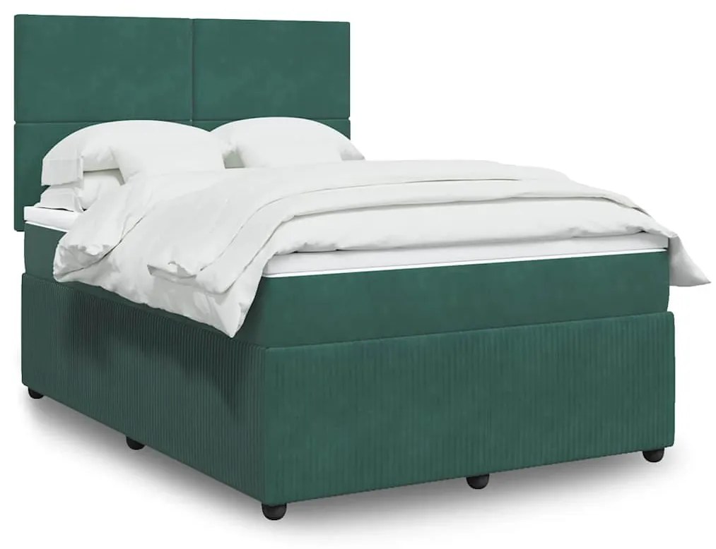 vidaXL Cama com molas/colchão 140x190 cm veludo verde-escuro