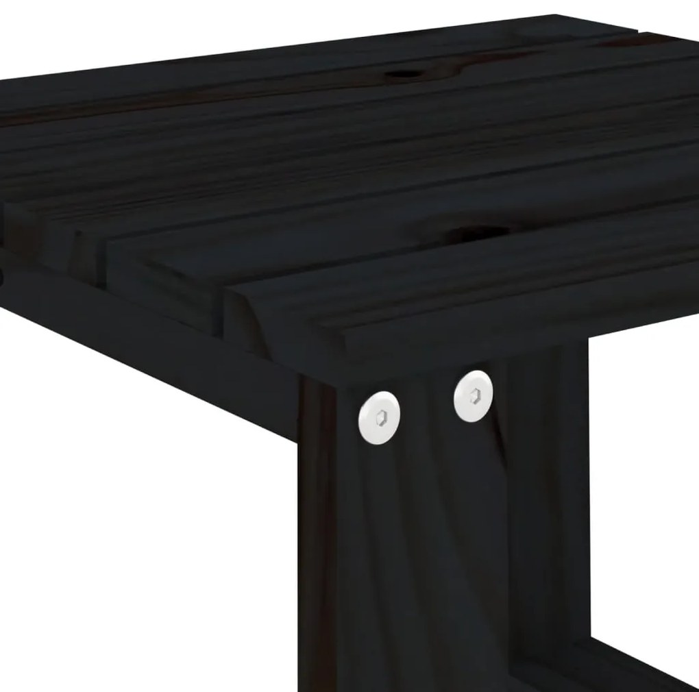 Espreguiçadeiras 2 pcs com mesa preto madeira de pinho maciça