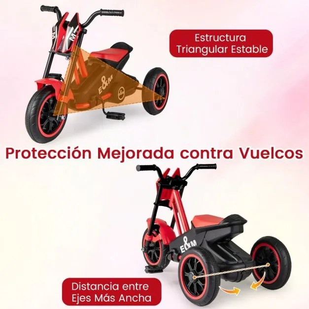 Triciclo para crianças de 3 rodas com pedais para frente/trás vermelho