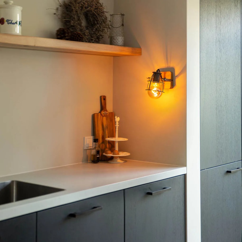 Foco industrial cinzento escuro com madeira ajustável - Arthur