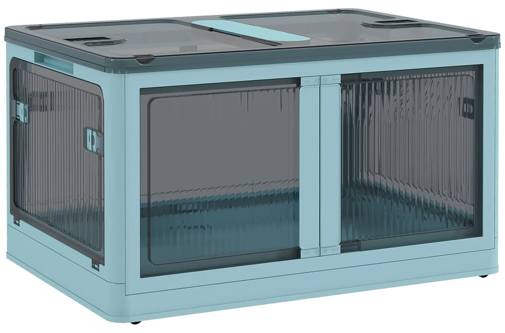 HOMCOM Caixa Armazenamento Empilhável Tampa 69L Organizadora Dobrável Rodas 60x42x34 cm Azul | Aosom Portugal