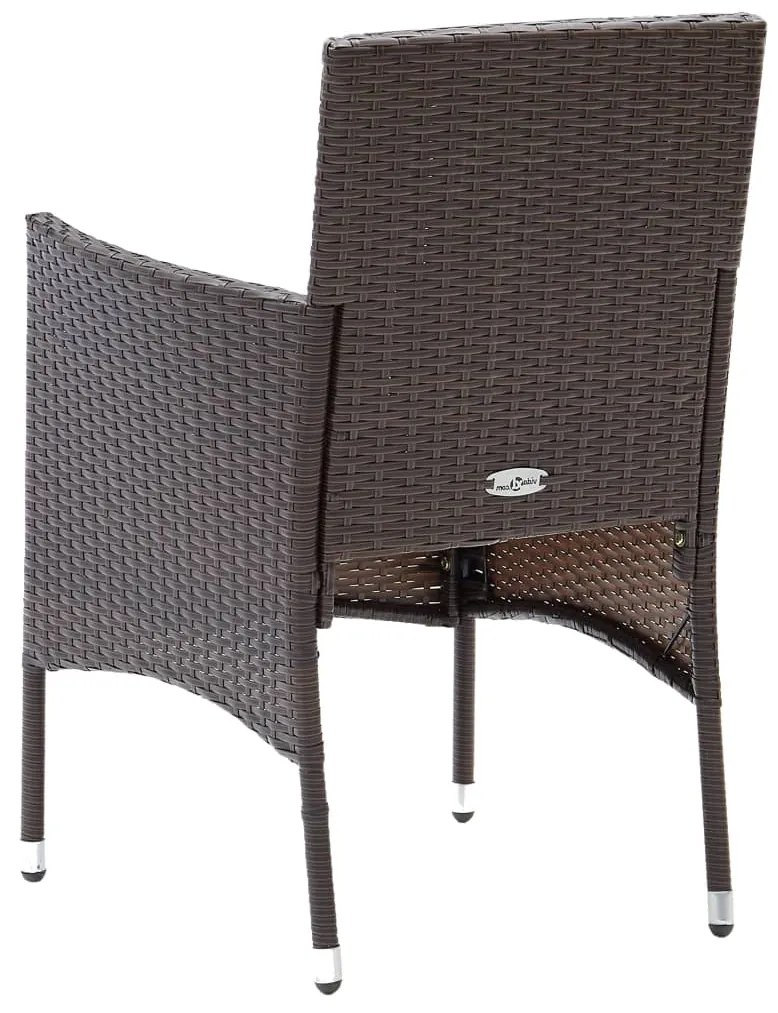 3 pcs conjunto de jantar para jardim vime PE e vidro castanho