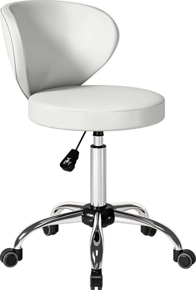 HOMCOM Banqueta com rodas, banqueta de massagem em PU com altura ajustável 73-88 cm e encosto, giratória 360°, branco | Aosom Portugal