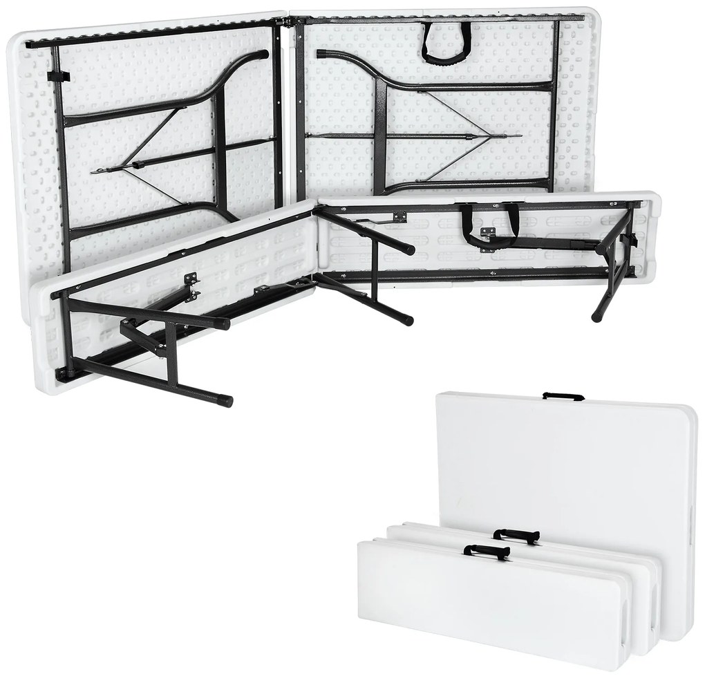 Conjunto de mesa e bancos campismo, piquenique 3 peças em plástico 183cm branco