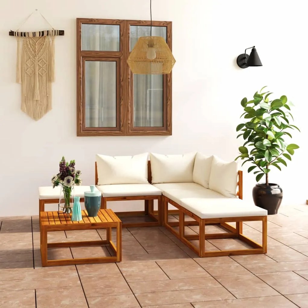 6 pcs conj. lounge jardim c/ almofadões madeira acácia maciça