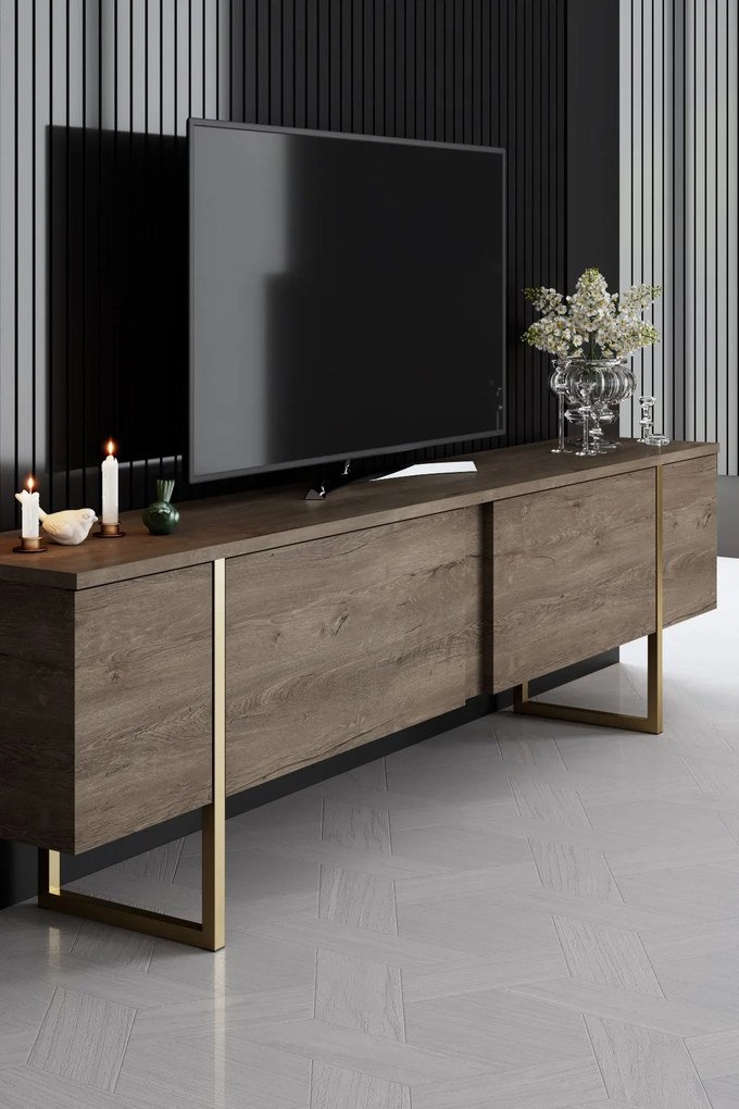 Conjunto de Mobiliário de Sala Luxe – Noz Dourado – Console 160x35x80