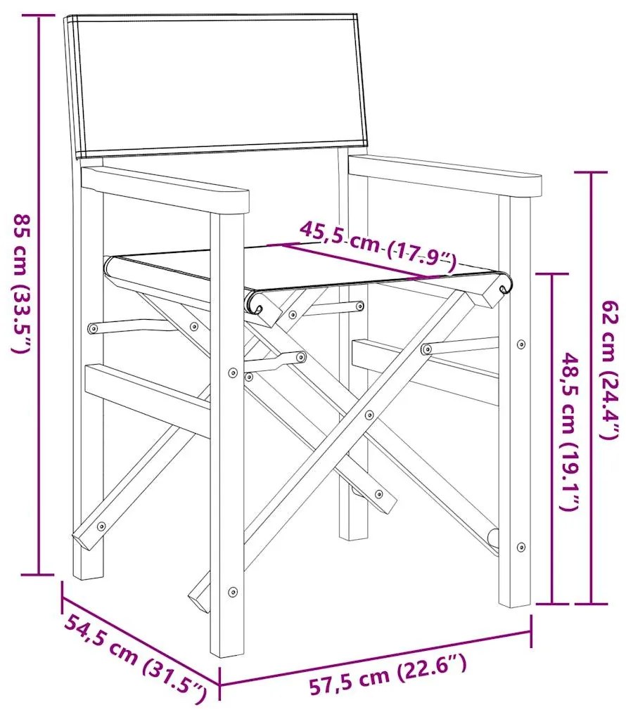 Cadeiras de realizador dobráveis 2 pcs teca maciça cinzento