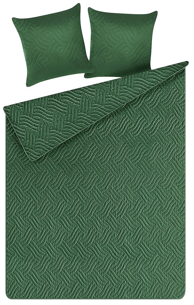 Colcha com relevo e duas almofadas verdes 140 x 210 cm BABAK Beliani