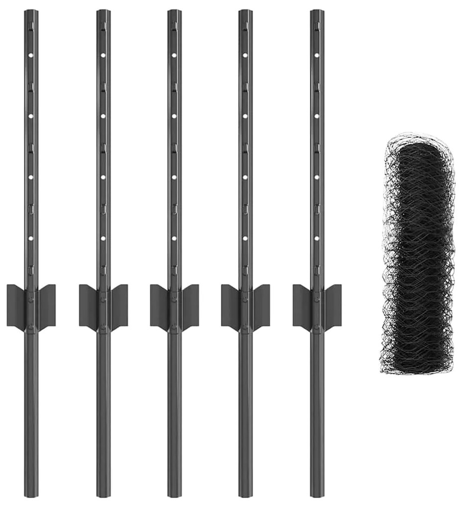 Postes de Cerca vidaXL 5 pcs U-Channel Cinza 40 cm Aço
