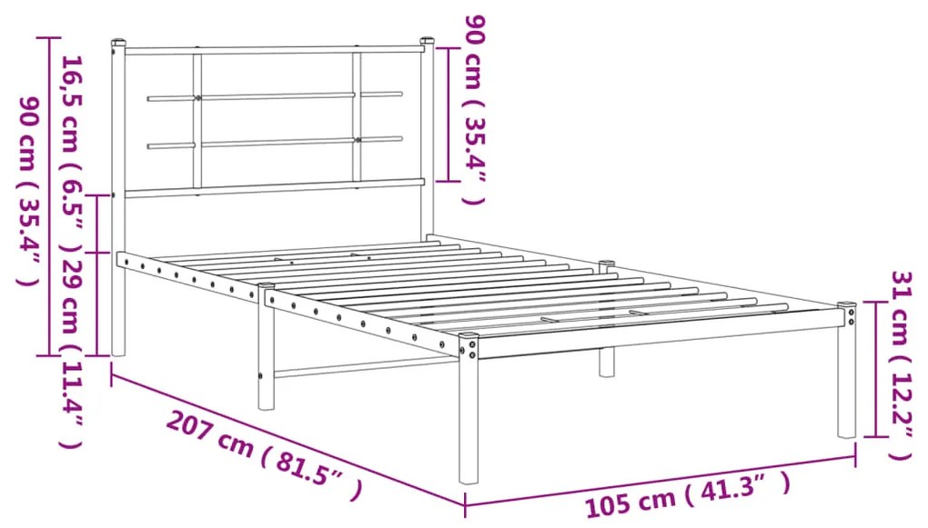 Estrutura de cama com cabeceira 100x200 cm metal branco