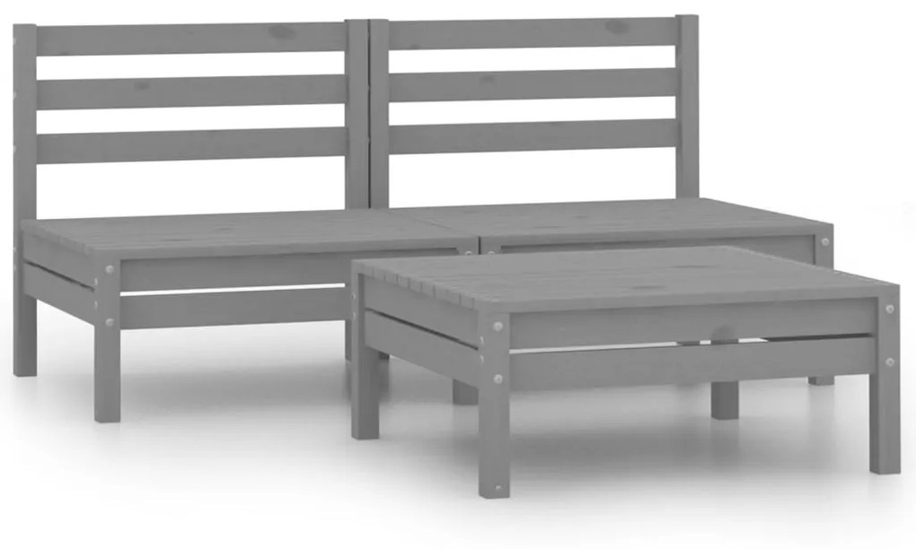 vidaXL 3 pcs conjunto lounge de jardim pinho maciço cinzento