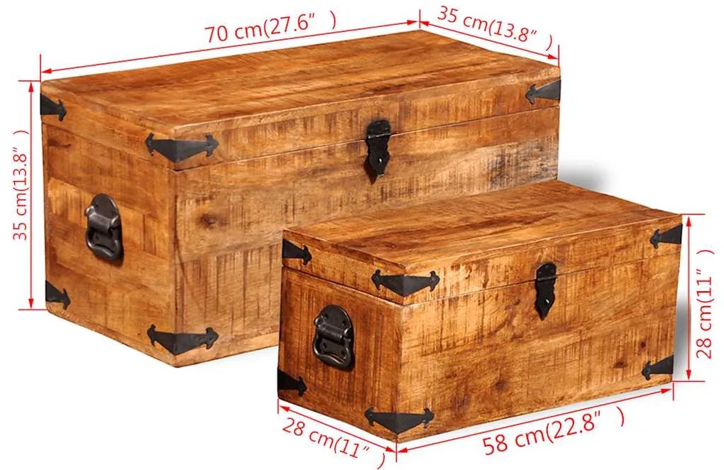 Conjunto de 2 cofres armazenamento de madeira de mango