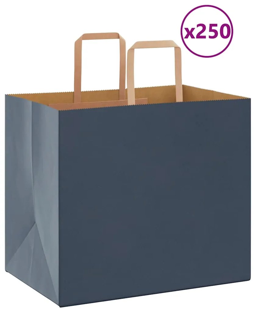 vidaXL Sacos de papel 250 unid com alças azul 32x22x28 cm