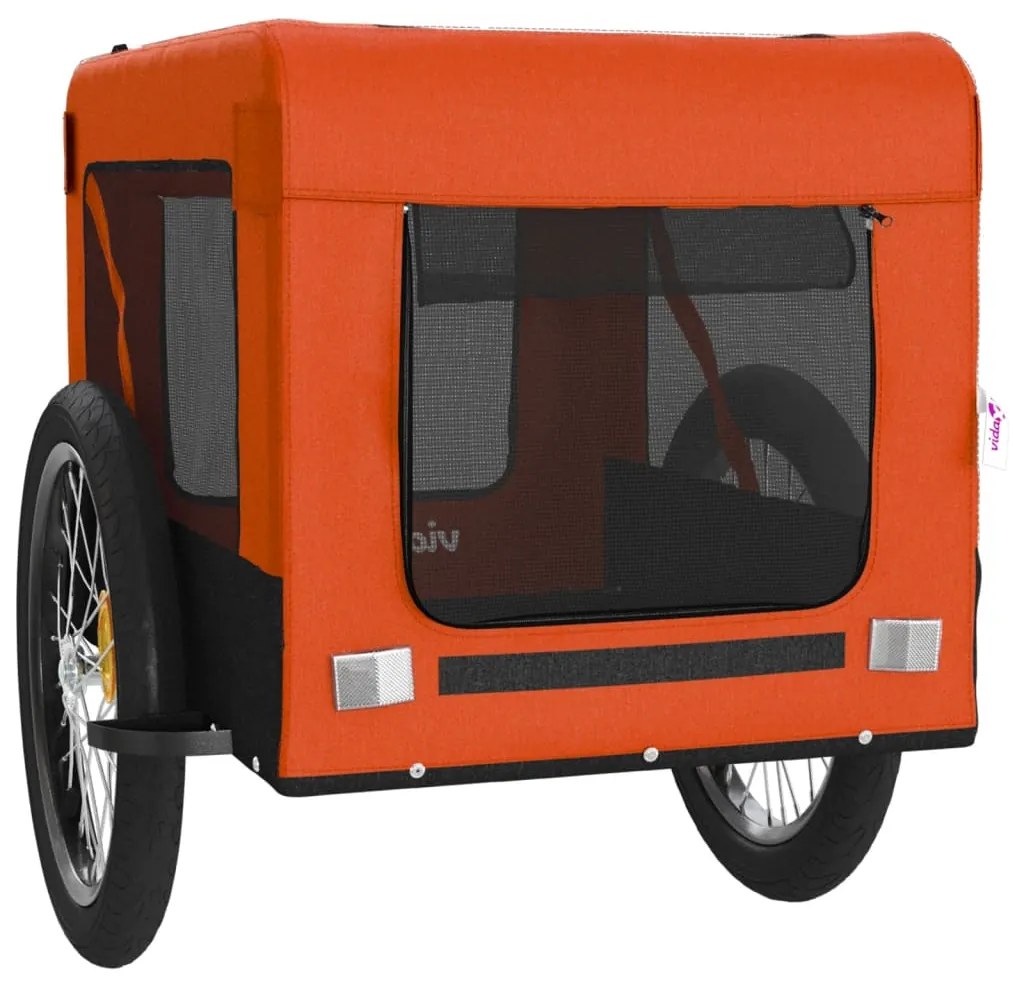 Reboque bicicleta p/ animais tecido oxford/ferro laranja/preto