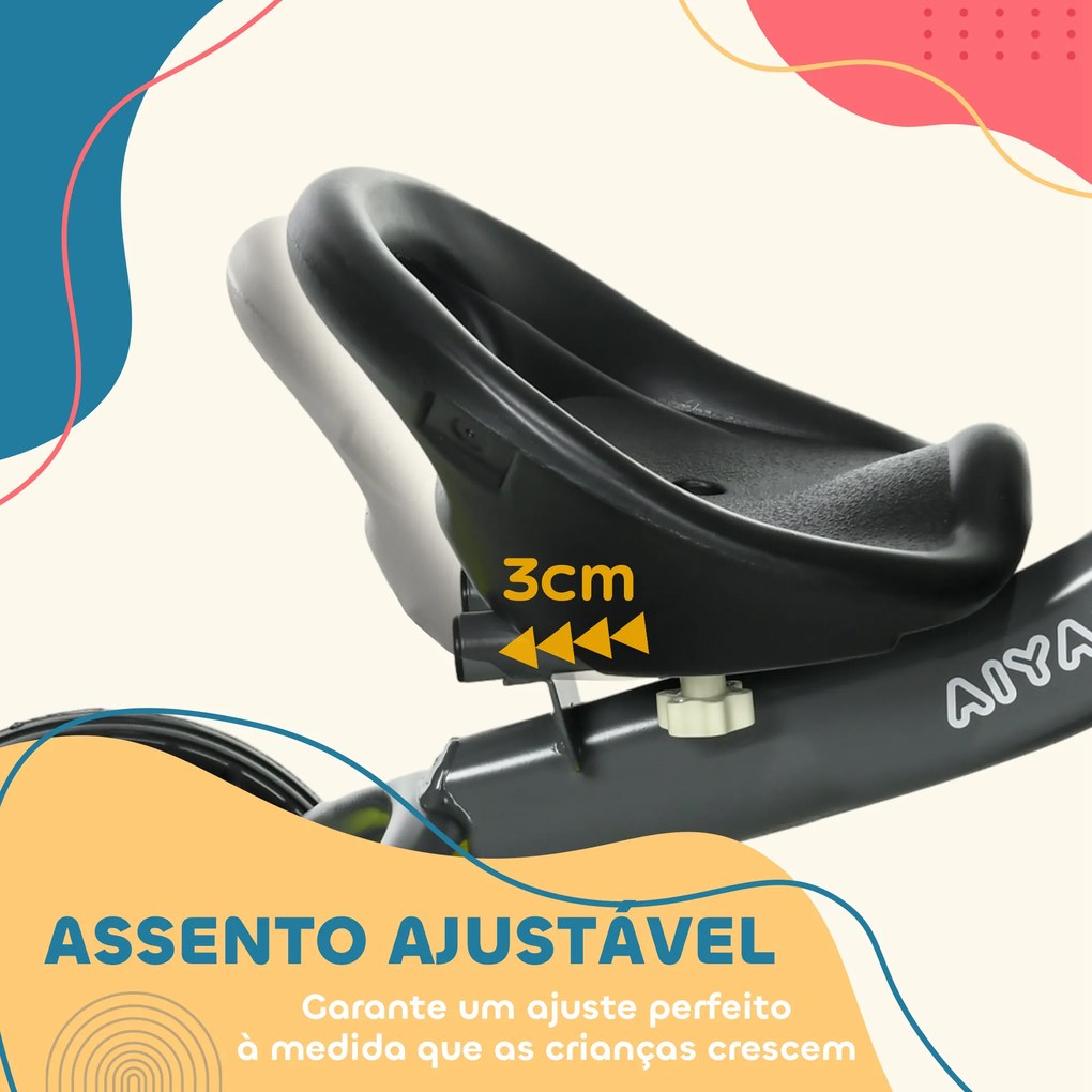 Triciclo para Crianças de 2 a 5 anos com Assento Ajustável Cesta Buzina e Pedais e 3 Rodas 70,5x53x58 cm Cinza e Verde