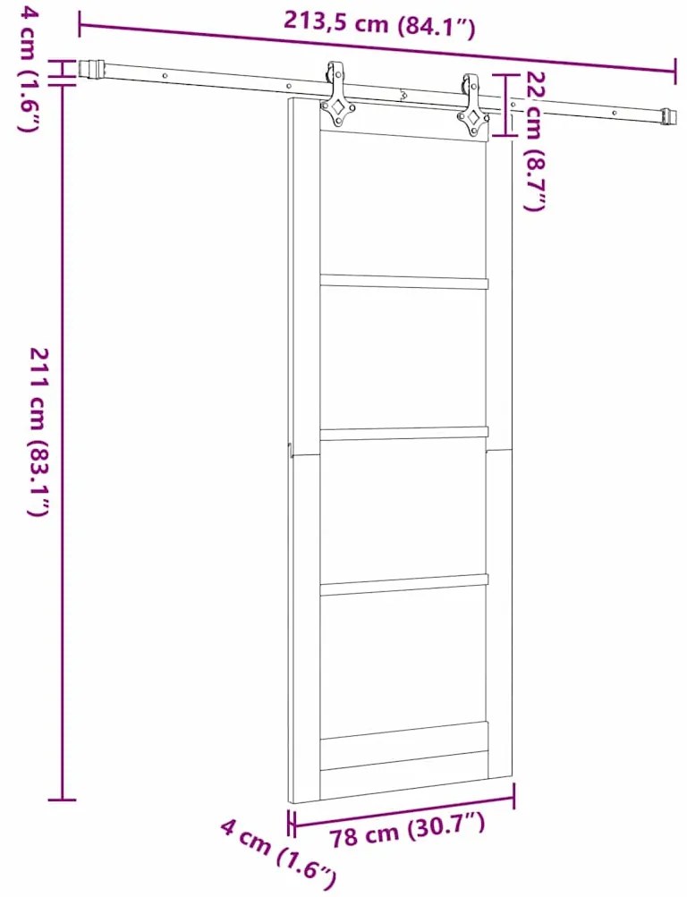 Conjunto de Porta Deslizante vidaXL com Kit de Hardware 78x211 cm Made