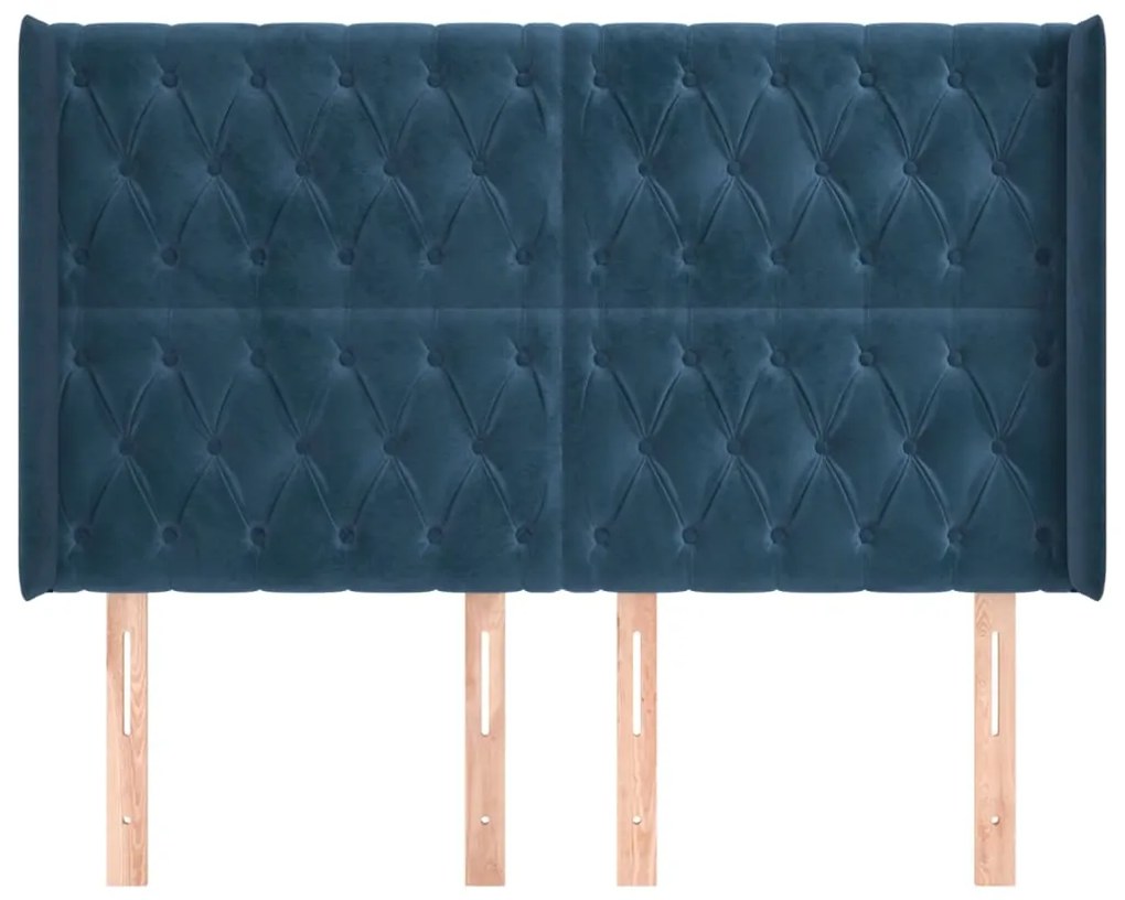 Cabeceira cama c/ abas veludo 163x16x118/128 cm azul-escuro
