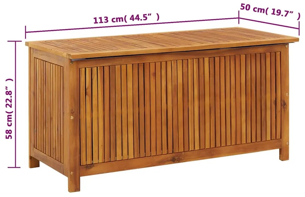 Caixa de arrumação p/ jardim 113x50x58 cm madeira acácia maciça