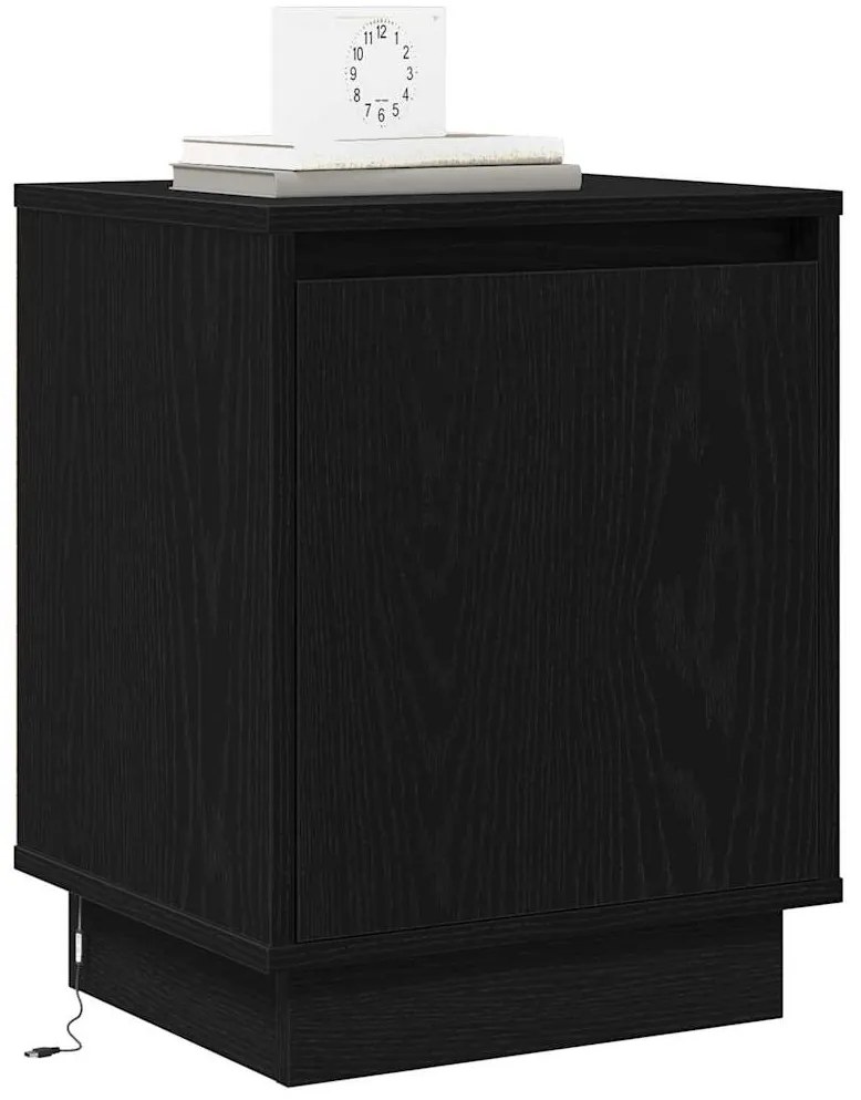 Cômodas de Cabeceira com Luzes LED 2 pcs Preto 39x34,5x50 cm