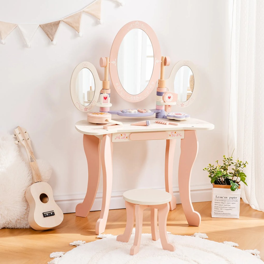 Toucador para crianças madeira com acessórios 100x70x34 cm Princess Rosa
