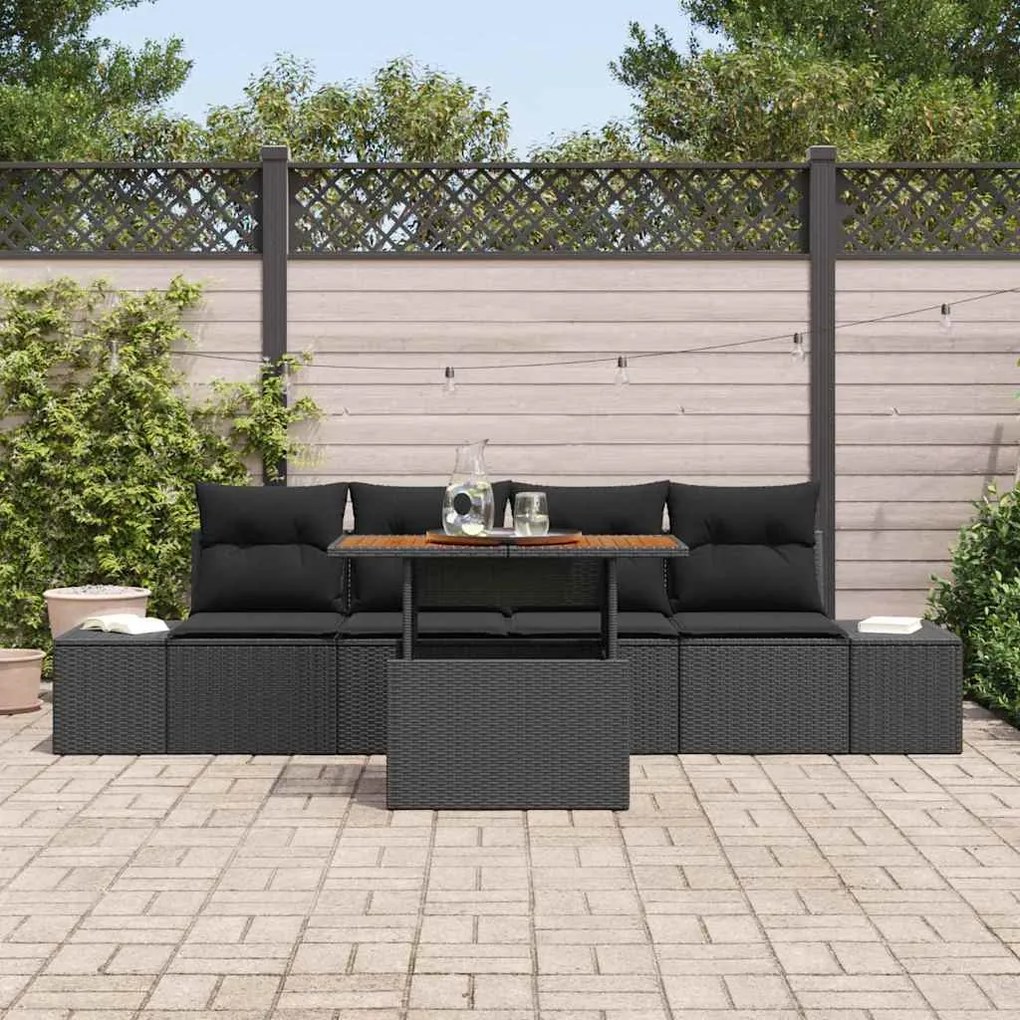 Conjunto de Jantar de Jardim 5 Peças com Almofadas de Rattan Preto e A