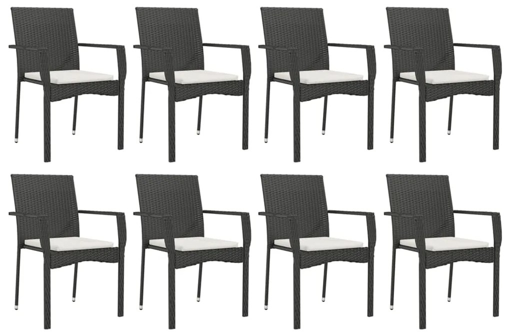 9 pcs conjunto de jantar p/ jardim c/ almofadões vime PE preto