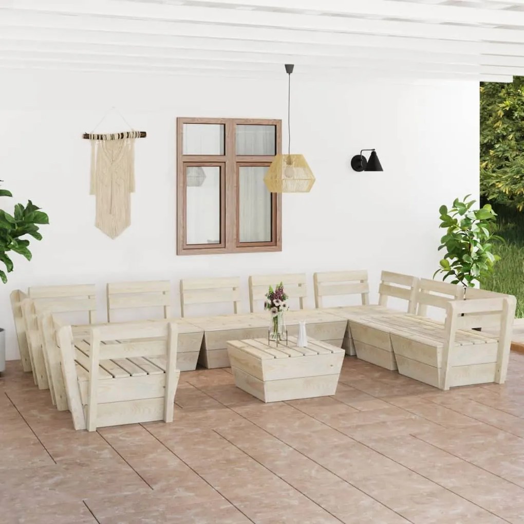 vidaXL 10 pcs conjunto lounge de paletes madeira de abeto impregnada